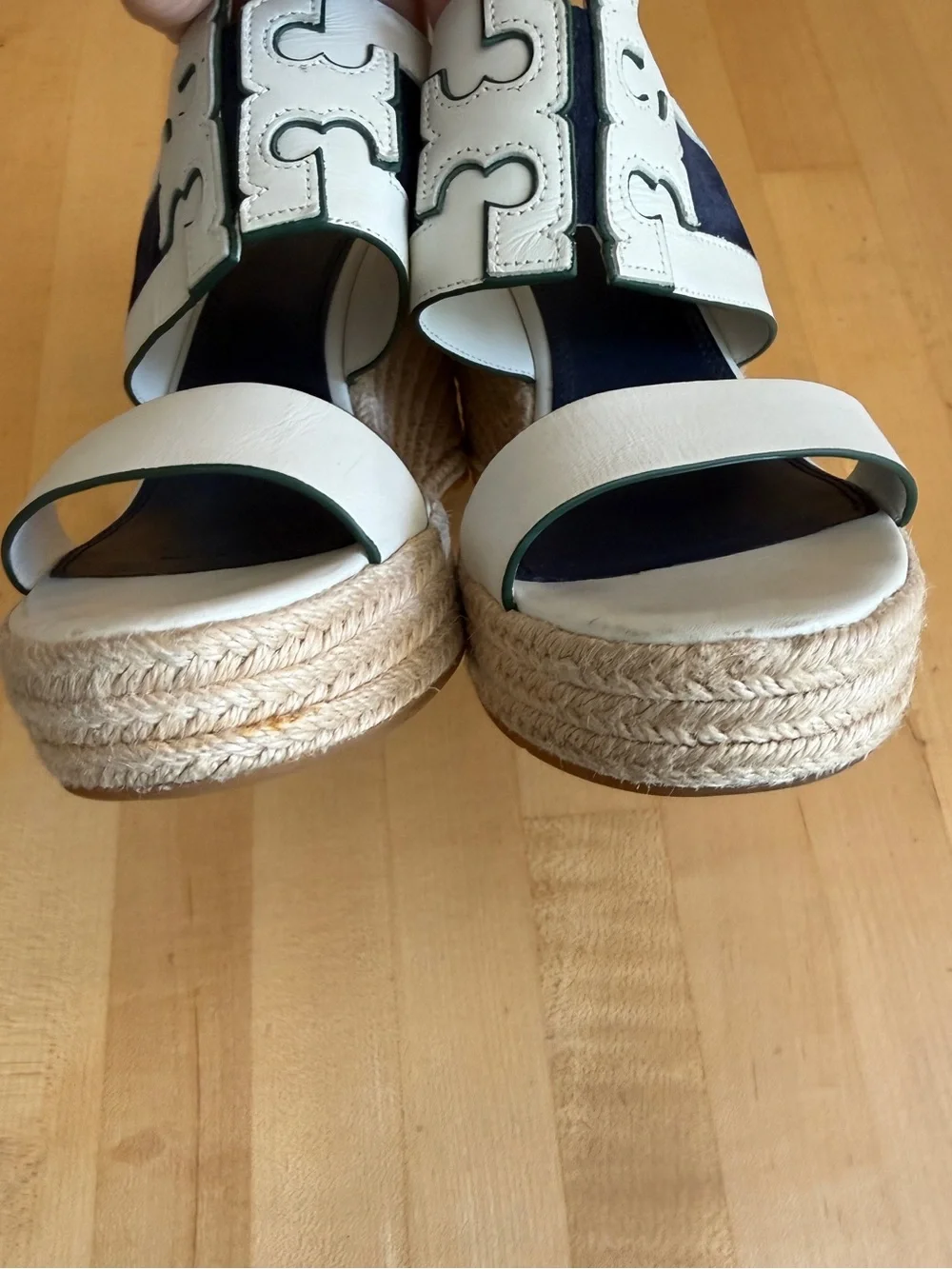 Tory Burch Sandals Ines Wedge Leather & Suede Espadrilles Size 10 *VGUC*